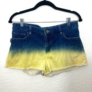 Zadig & Voltaire Color Blocked Denim Jean Shorts Blue Yellow Size 38